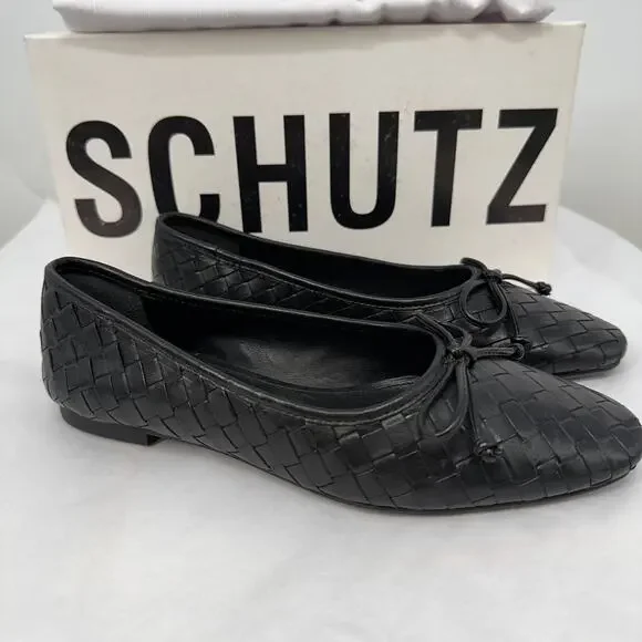 SCHUTZ New in Box Arissa Woven Ballet Square Toe Flat in Black // 6 - Picture 5 of 13